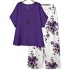 Women's Plus-size Summer New Style Casual Short-sleeved Printed Wide-leg Pants Top and Pants Two-piece Set
