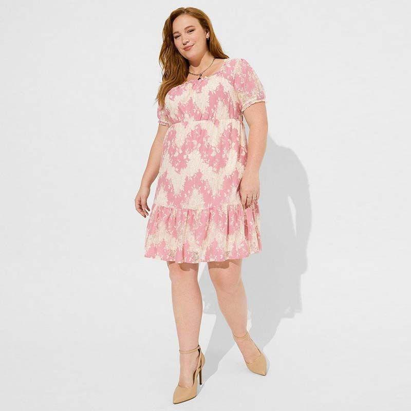 

Women s Skirt Summer plus Size Women s Clothes French Style Square-Neck Cinched Elegant Slim Looking Mid-Length Cut Out Lace Dress B65 Flaw 2