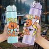 1PC Pumpkin Trick Treat Cartoon 750ml Color Plastic Sports Water Bottle Leakproof Flip Straw Lid Suitable for Sports Office Home Use