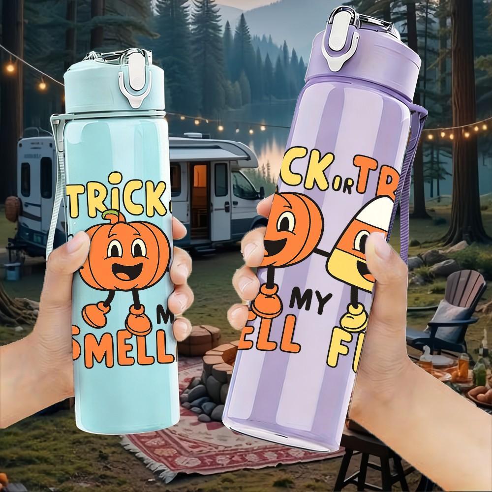 1PC Pumpkin Trick Treat Cartoon 750ml Color Plastic Sports Water Bottle Leakproof Flip Straw Lid Suitable for Sports Office Home Use