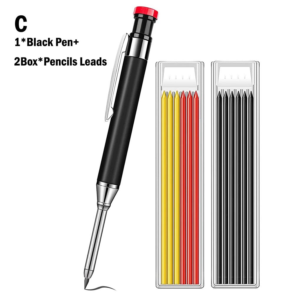 Solid Carpenter Deep‑Hole Mechanical Pencil with Refill Leads, Woodworking Metal Marking Tool for Deep Hole Marking