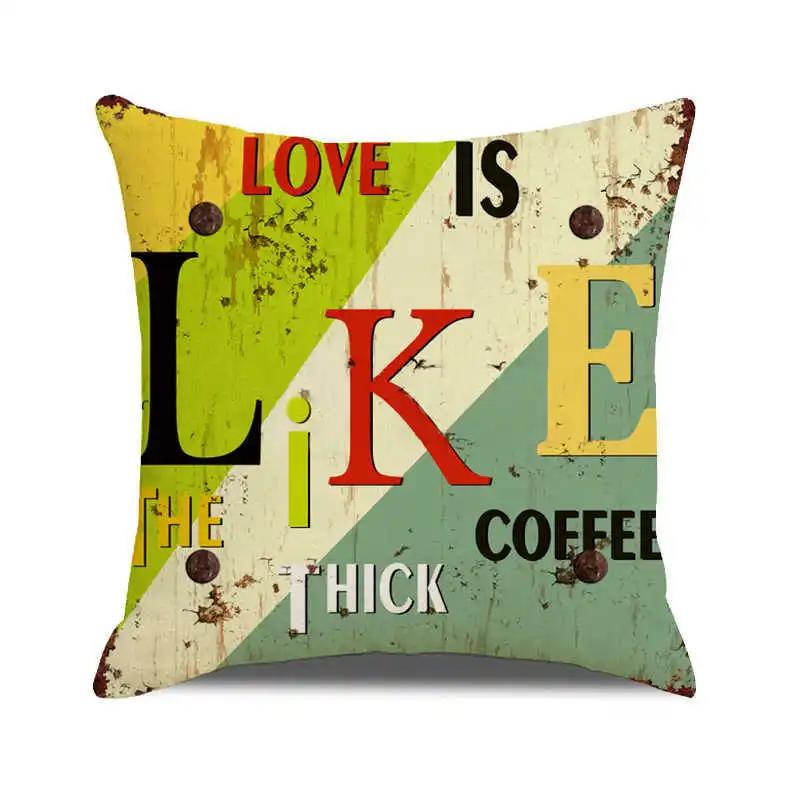 Home Chair Seat Furniture Pillow Cover Retro Industrial Style Cushion Wood Grain Letter Decor Pillowcase