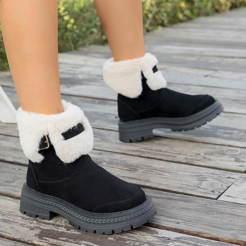 Low-heeled Warm Boots, Plus-size Shoes, Woolen Boots, Suede Low-top Snow Boots for Women