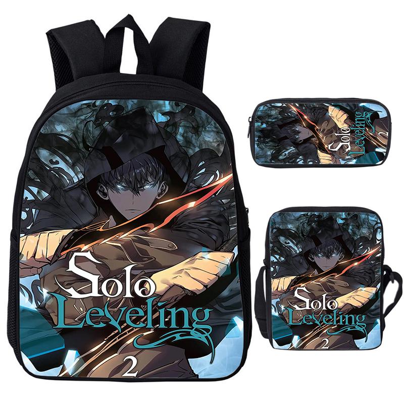Solo Leveling IGRIS Child Backpacks Shoulder Bag Pencil Case 3pcs Set Large Capacity School Bags for Boys Girls Travel Daypacks