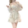 Sunscreen chiffon floral dress women's summer high-end temperament fairy irregular skirt waist small short skirt