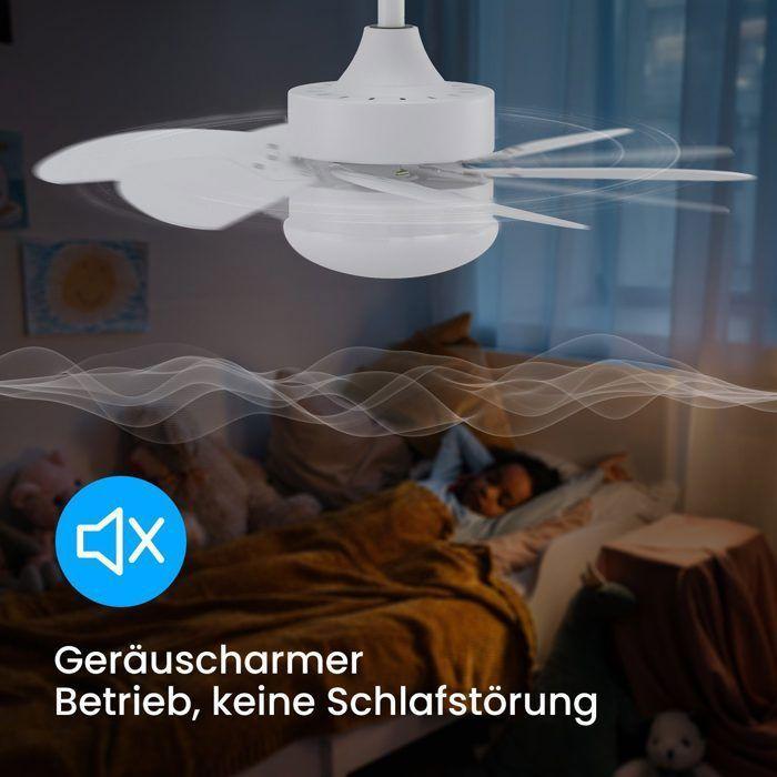 Ventilateur de plafond silencieux NETTLIFE avec douille E27 – 6 pales, 75 cm, avec minuterie, pour l'hiver et l'été