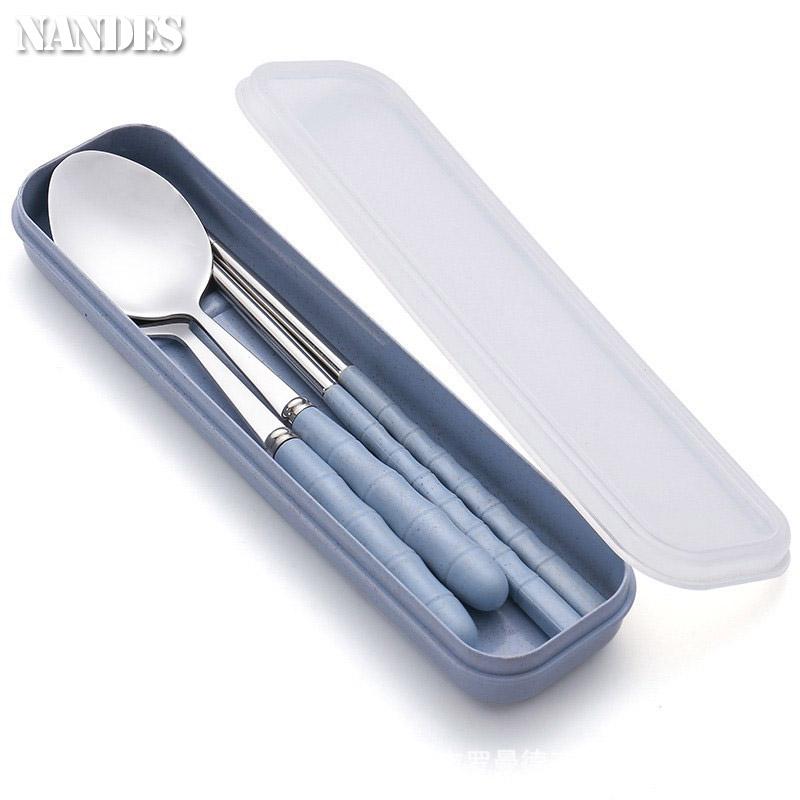 3pcs Set Stainless Steel Portable Fork Spoon Chopstick Student Cutlery Set with Box Travelling Dinnerware Set