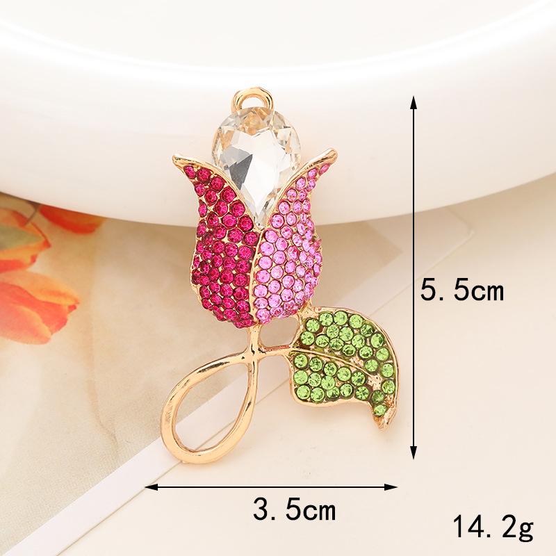 New 3D Rose Flower Alloy Phone Case Charm with Rhinestone Droplet.