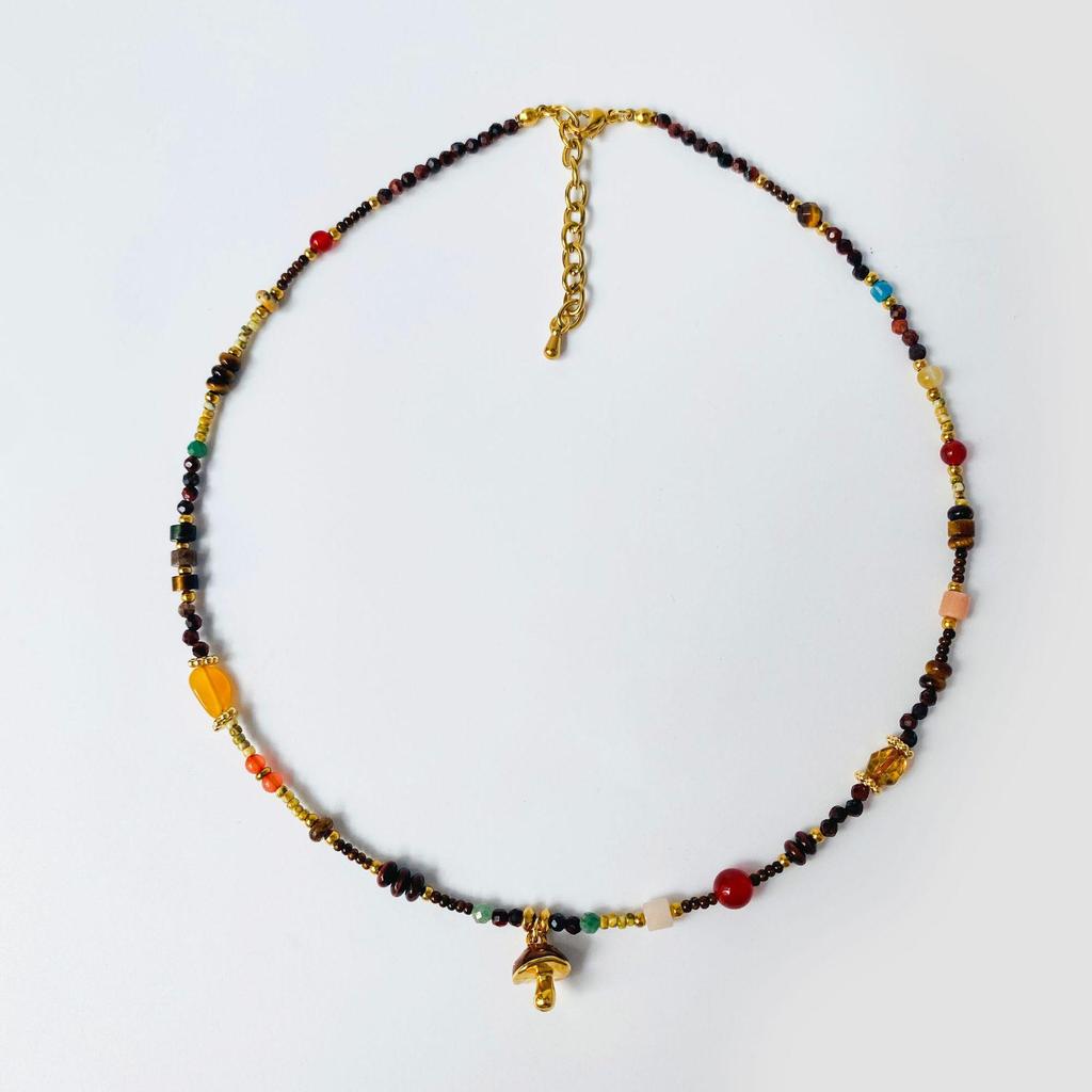 Exquisite Y2K Light Luxury Necklace with Natural Stone & Forest Mushroom Beads