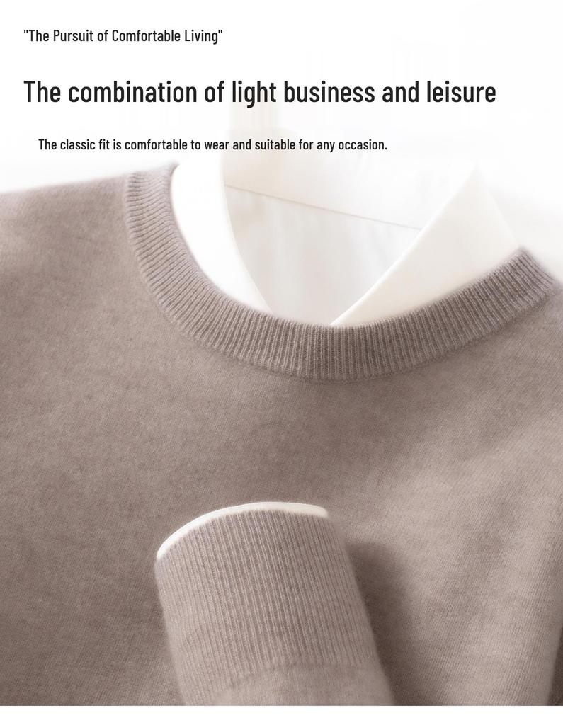 Men's Cashmere Round Neck Sweater - Business Casual Light Luxury Pullover, Soft & Smooth Knitwear for Autumn & Winter.