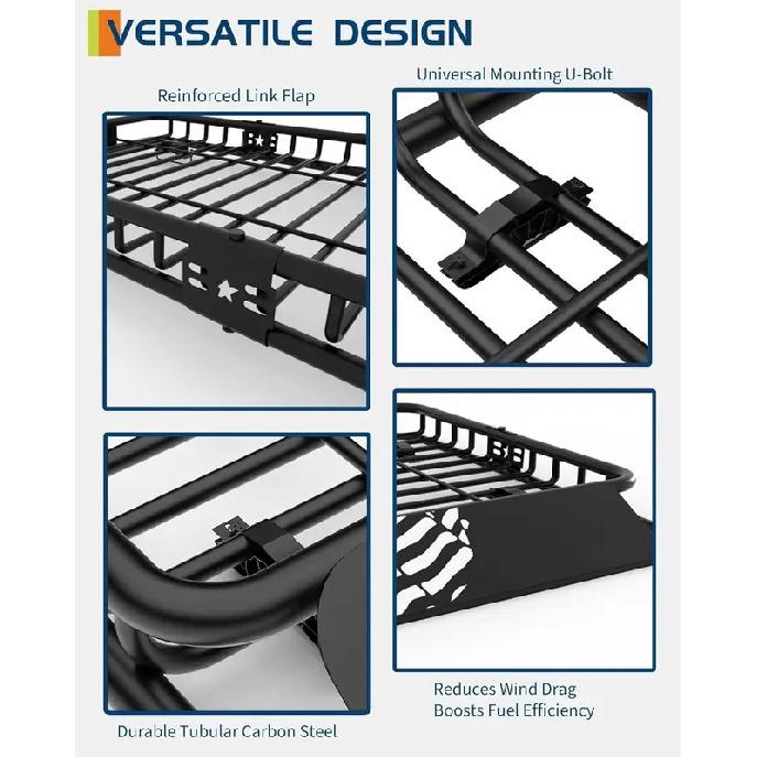 64 X 39 Inch Universal Roof Rack Basket, 200 Lbs Capacity Cargo Carrier with Wind Fairing for SUV, Truck, RV & Vehicle Roof Rack