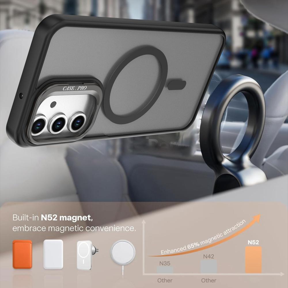 KEYSION Lens Stand Magnetic Phone Case for MagSafe for Samsung Galaxy A55 5G A35 A25 A15 A05S Matte Translucent Shockproof Cover