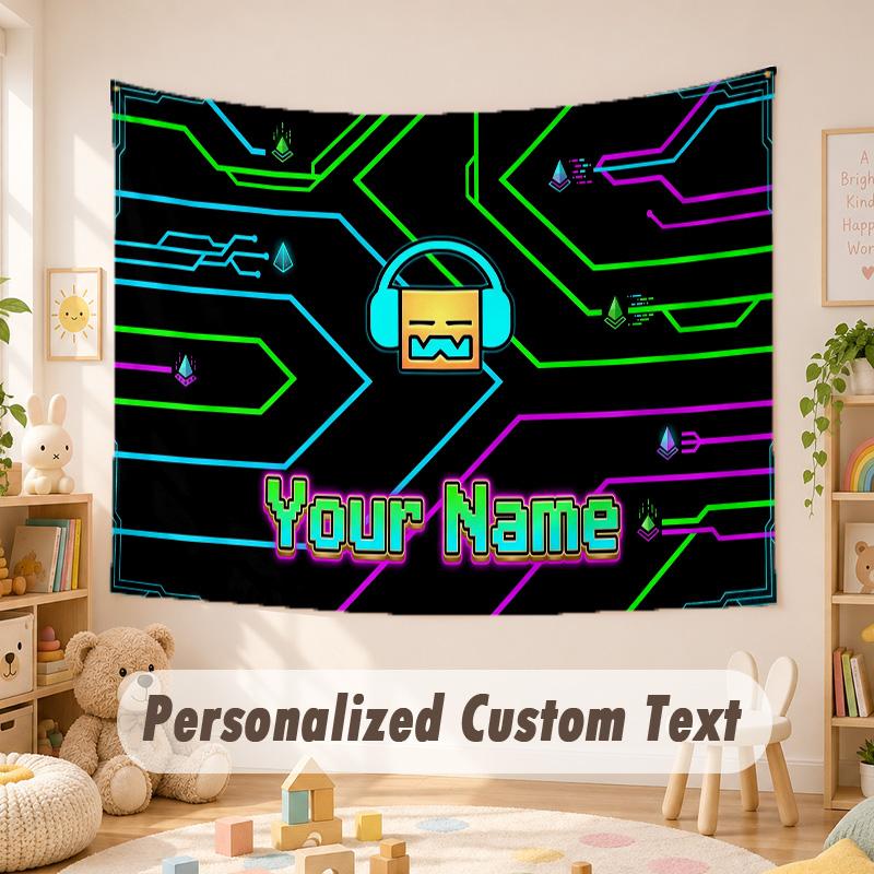 Custom Name Text Tapestry,Geometry Dash Boho Wall Hanging, Decorative Backdrop Tapestry For Room