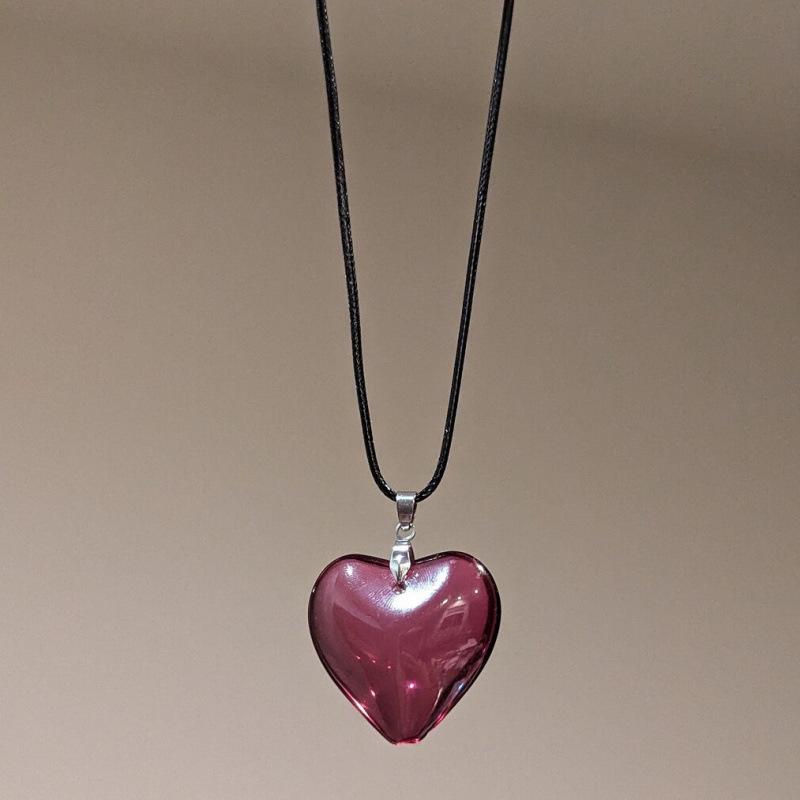 Y2K Purple Heart Crystal Necklace Pendant