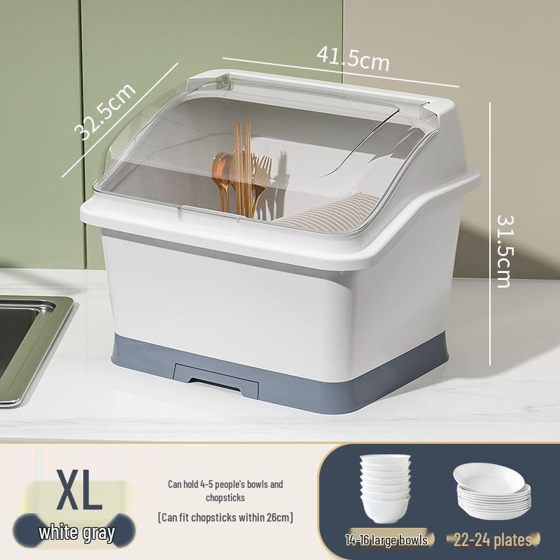 Bowl & Chopstick Storage Box with Lid - Kitchen & Dorm Use, Plastic with Drainage, Bowl & Plate Shelf Organizer, Cabinet Bowl Rack