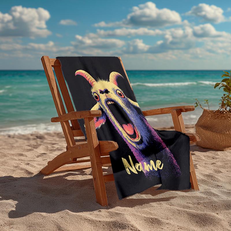Custom Name Ultra-Soft Beach Towel with Goat Theme,Ideal for Pool - Camping, Diving - Perfect Travel Essential, Vibrant Beach Towel.
