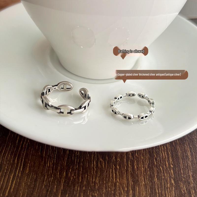 Lan Zhi Minimalistisk 925 Sterling Silver Ring - Damdesign med gristryne, Färgbeständig