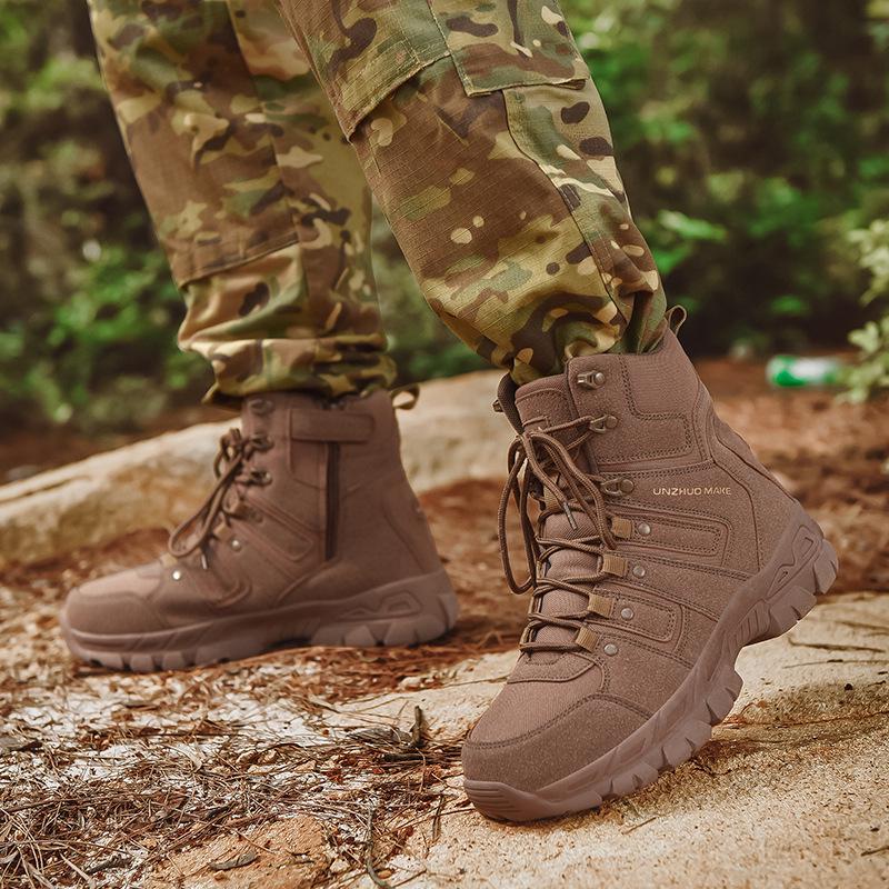 Men's Breathable Mid-Top Tactical Hiking Boots - Wear-Resistant, Large Size Military Duty Footwear
