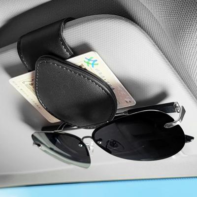 Car Sun Visor Glasses Holder PU Leather Car Sunglasses Holder Multi-Color Card Ticket Fastener Clips Auto Interior Accessories
