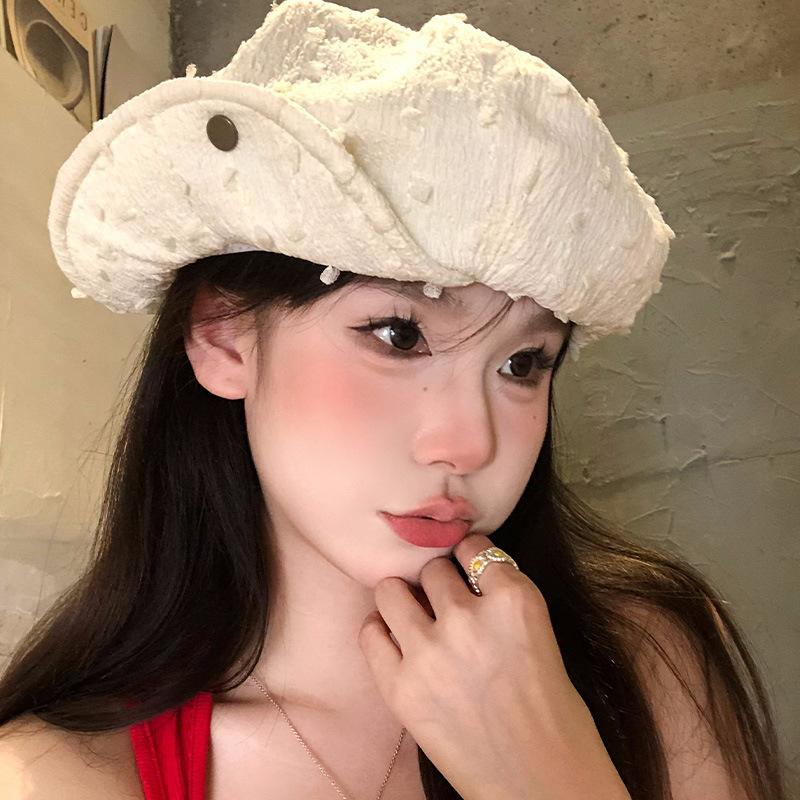 White Reverse Wearing Small Fresh Star Anise Beret Women'S Spring And Summer Literary Versatile Thin Breathable Duck Tongue Painter Hat