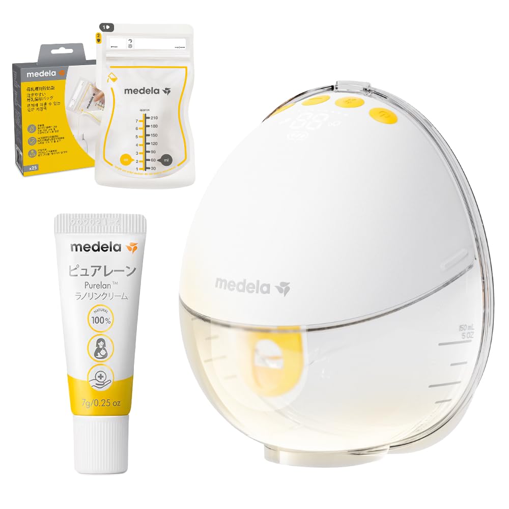 Medela Electric Breast Pump (Single Breast) Motion-In Bra Hands-Free Tubeless Easy Cleaning Set, 25 Breast Milk Storage Bags, and Purelan 7g Milk Powd