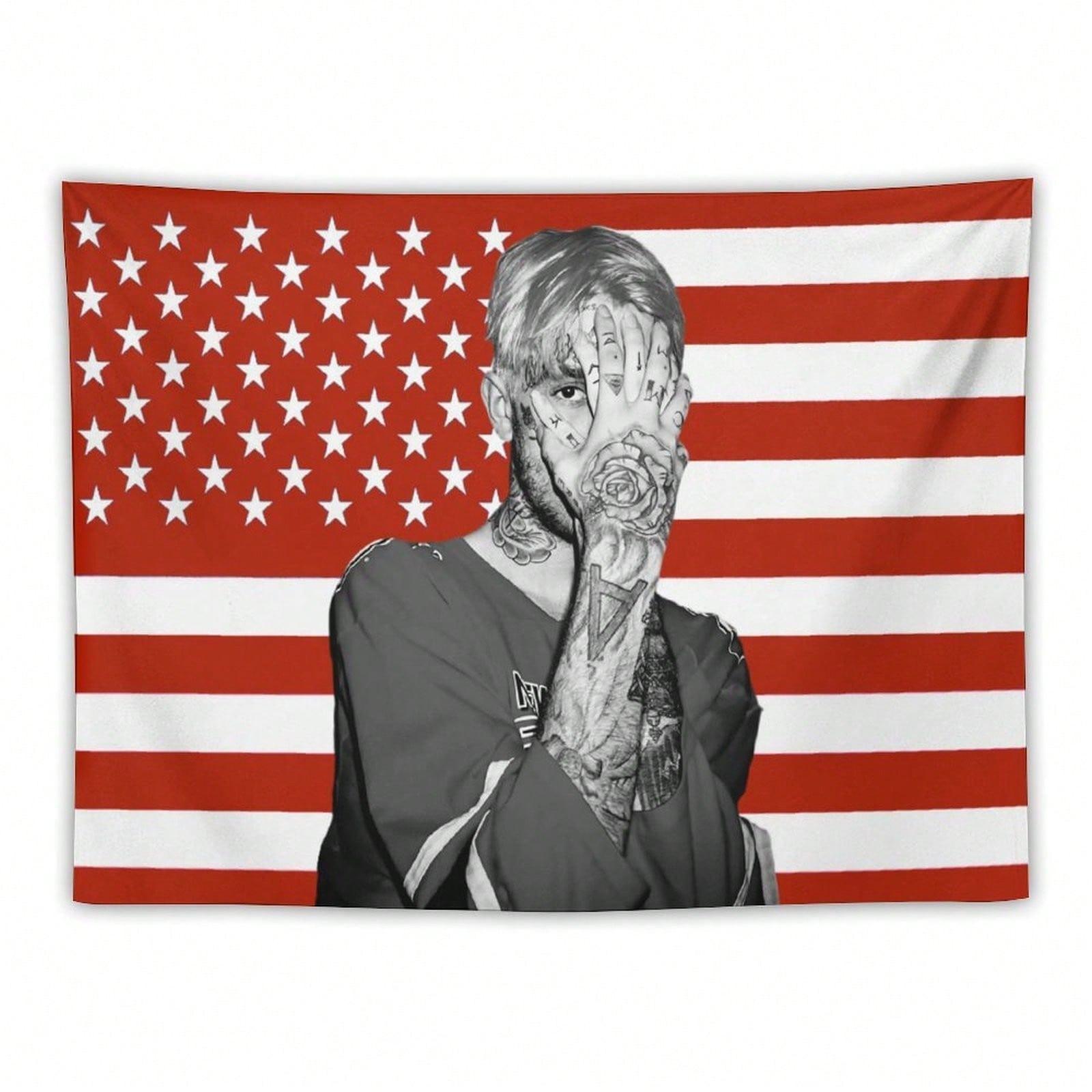 

Lil Music Peep Персонаж Настенное панно Рэп-гобелен Гобелен с американским флагом Подвесная ткань Декор комнаты в общежитии Обои Запрет 74x94cm(29x37in)