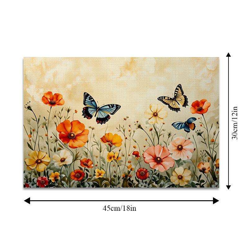 4Pcs, Grass Flower and Butterfly Placemats, the Best Placemats, Washable, Suitable for Holiday Parties, Home Decor
