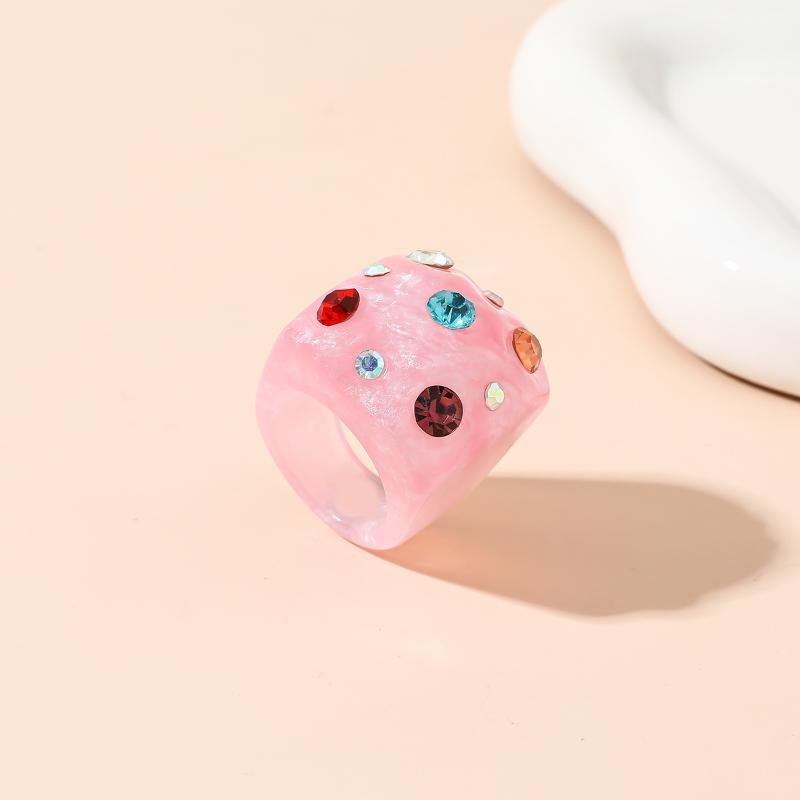Trendy Minimalist Colored Resin Ring With Vintage Bright Diamonds Irregular Personality Geometric Rings Jewelry Accessories Gift