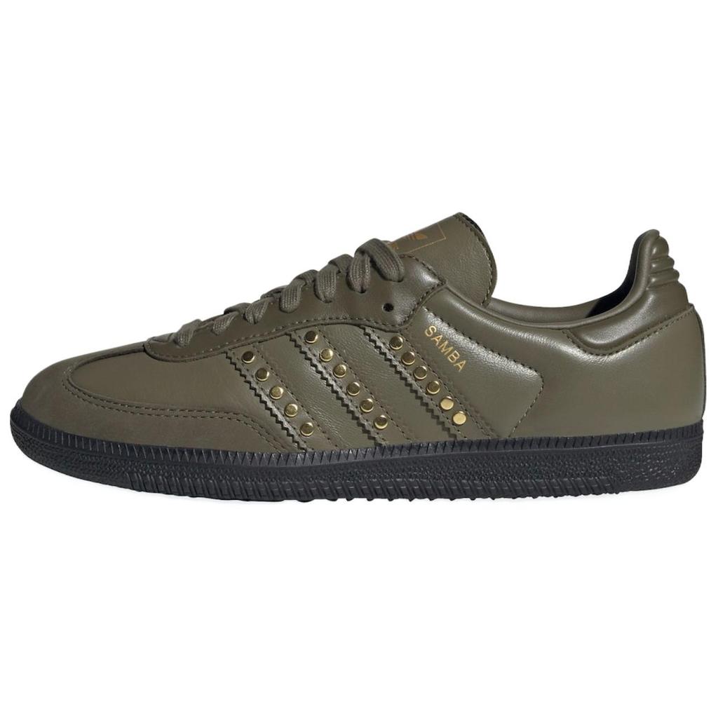 adidas Samba OG mit Nietenstreifen - Dunkelkhaki Schwarz Damen Sneaker Grün Mittel-Dunkelkhaki Oliv-Strata JR8870