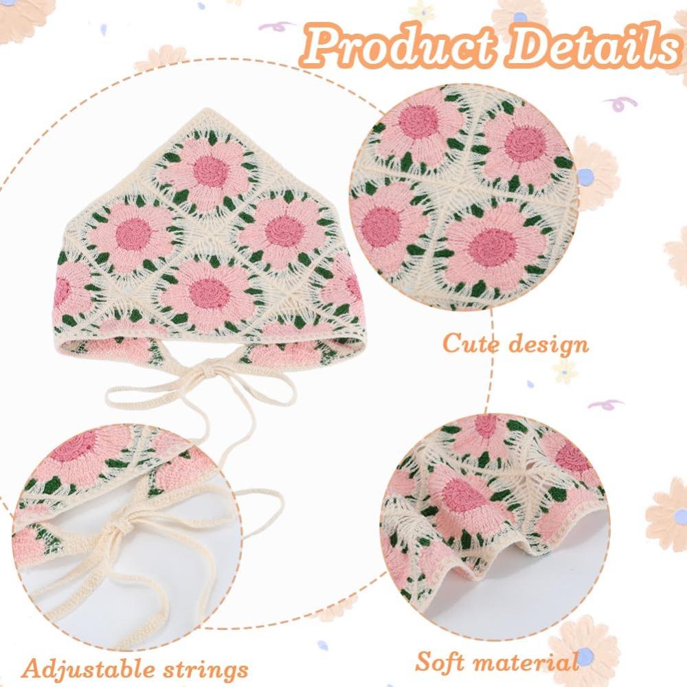 Flower Triangular HairScarf Knitted Small Square Scarf Ins Women's Headscarf  for Autumn