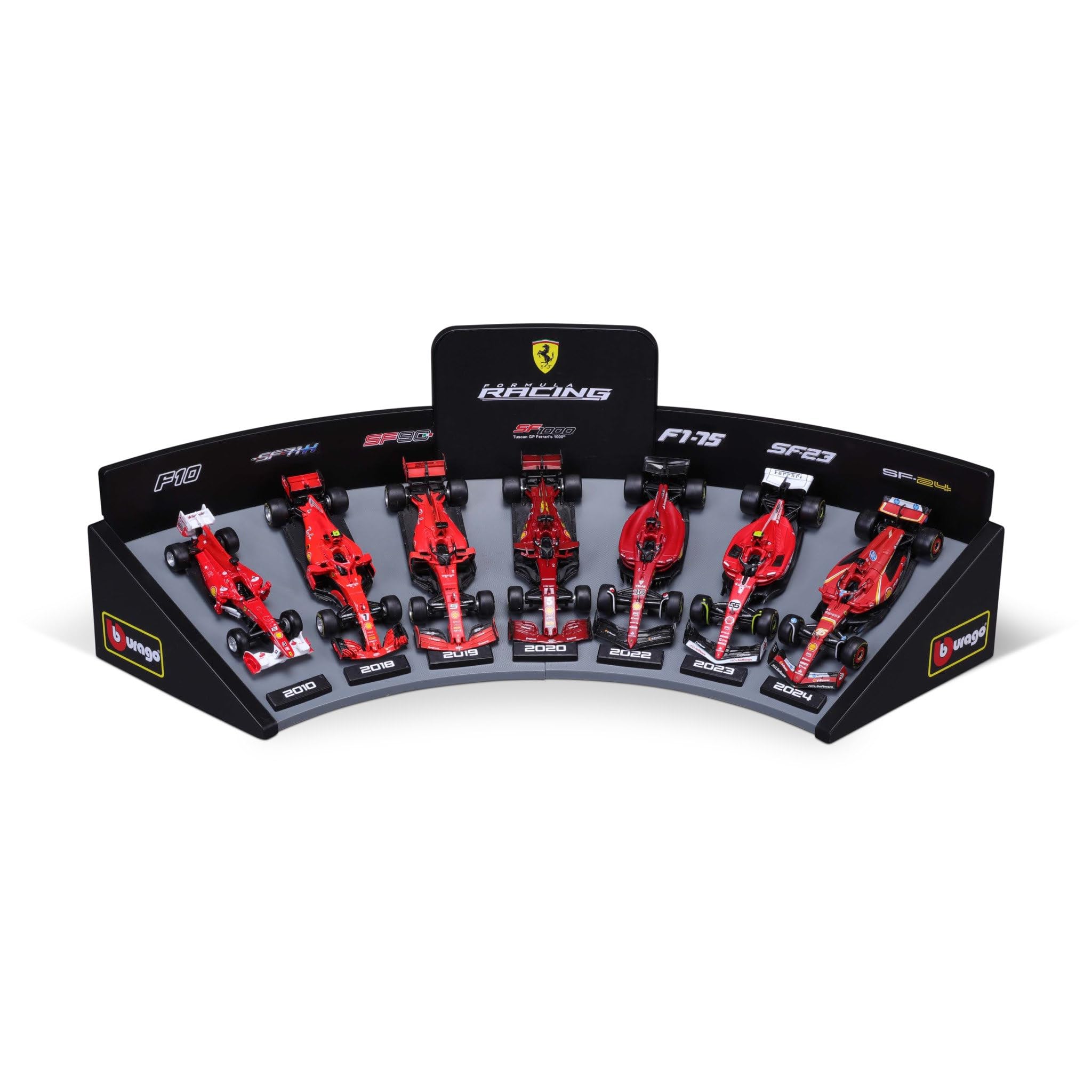 

Bburago 1/43 Scale F1 Ferrari Deluxe Gift Box Set of 7 (Helmets Not Included, Plastic Base Included) / Diecast Model Car (Assembled) 18-36864