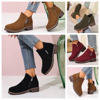Autumn and Winter New Women's Short Boots 2025 Foreign Trade Round Head Side Zipper and Bare Boots Square Heel Solid Color Large Size Women's Shoes