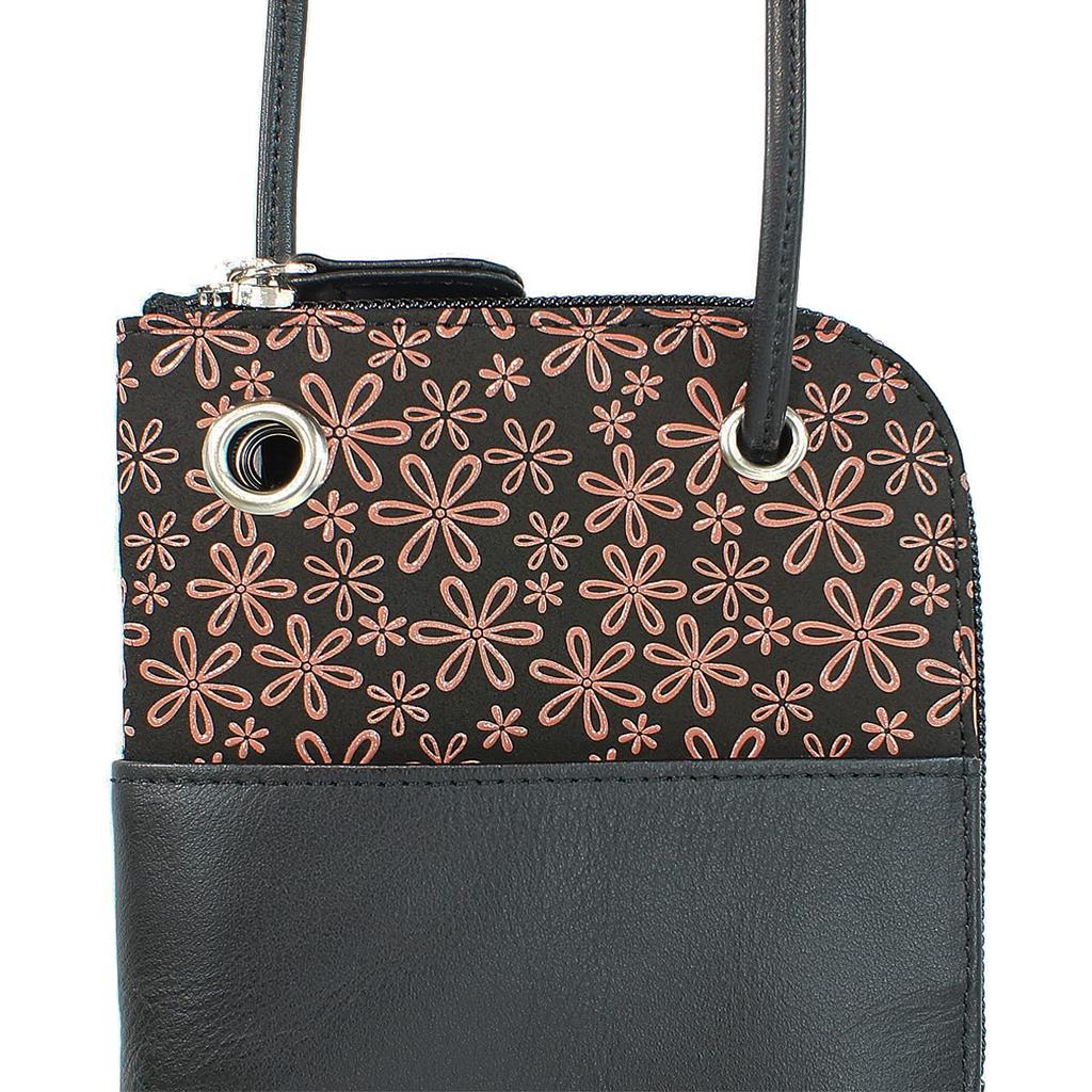 Indenya Inden Sacoche Smartphone Pochette Smartphone Case Deerskin Black x Pink Lacquer Snow Grass Pattern 5027-51-160