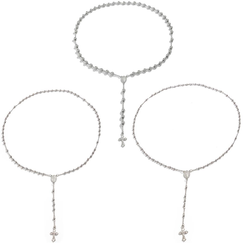 Salircon Hip Hop Punk 3 Styles Stainless Steel Beaded Chain Jesus Cross Pendant Necklace Men Christian Christ Long Chain Jewelry