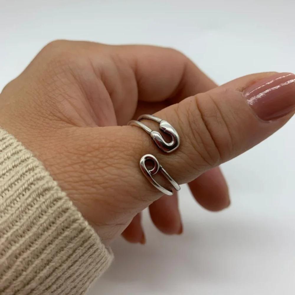 Boho Elegant Style, Christmas Holiday Gift  Jewelry Adjustable Safety Pin Wrap Bypass Statement Ring,