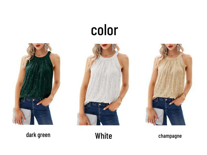 2026 Summer Women's Sequin Halter Neck Micro-Elastic Tank Top