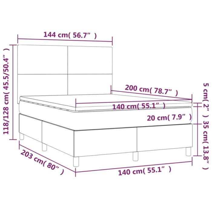VidaXL Lit à sommier tapissier avec matelas Noir 140x200 cm Tissu - Modèle 3141619