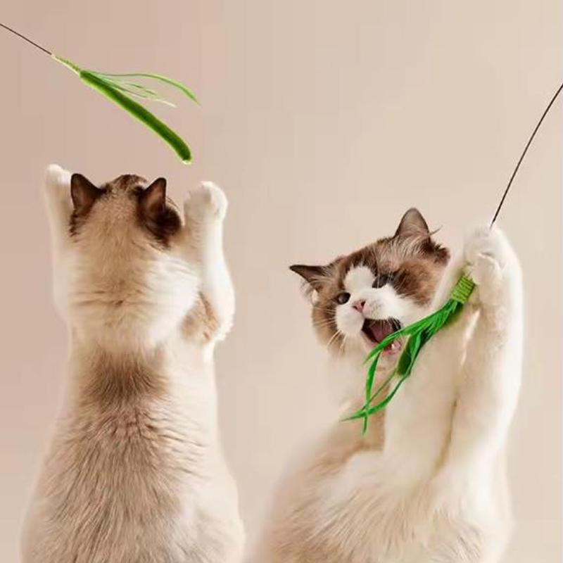 Cat toys, dog tail grass teasing cat pole feather pole wire cat toys, feather pole, flexible wire durable pet supplies
