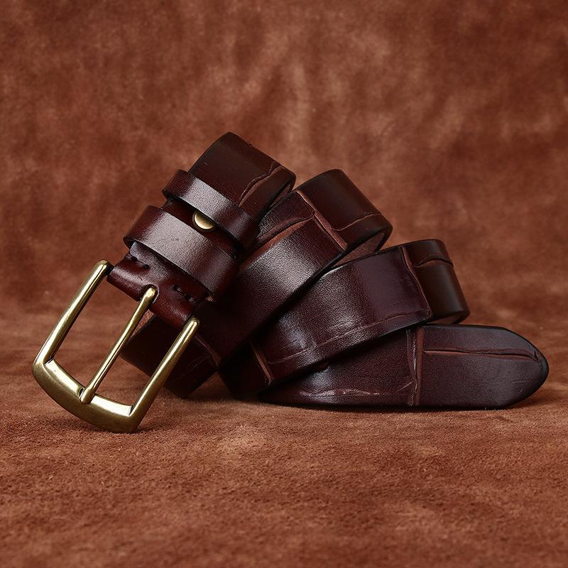 Belt Men's Retro Hand-Made Knife Cutting Leather Pin Buckle Fashion Trendy Unique Thick First Layer Cowhide Man's Belt