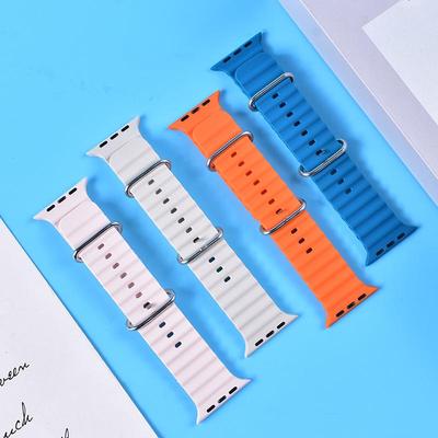 Multicolor Silicone Ocean Watch Band with Spring Buckle for Apple Double Buckle Sport Style