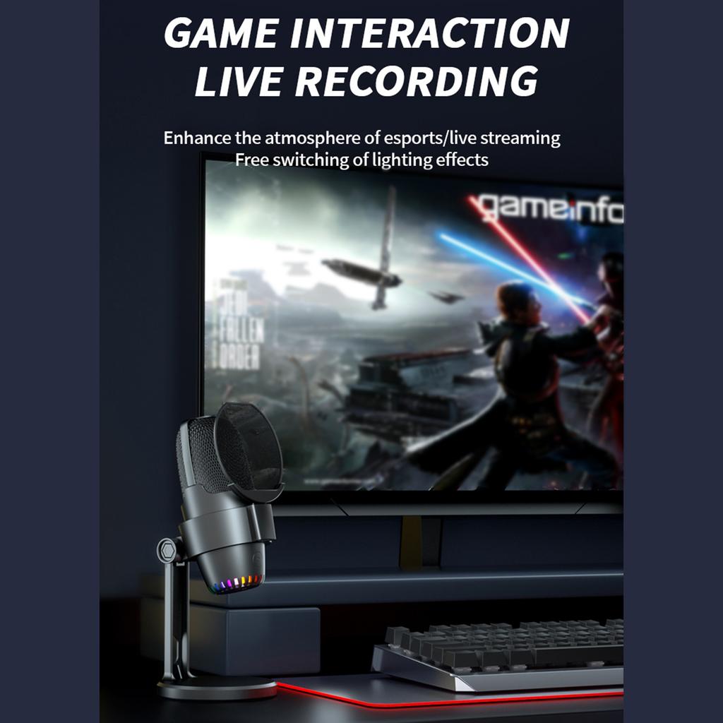 Mikrofon USB RGB Zestaw Mikrofonu Komputerowego ze Statywem Redukcja Szumów Plug & Play Jeden Klawisz do Wyciszenia dla