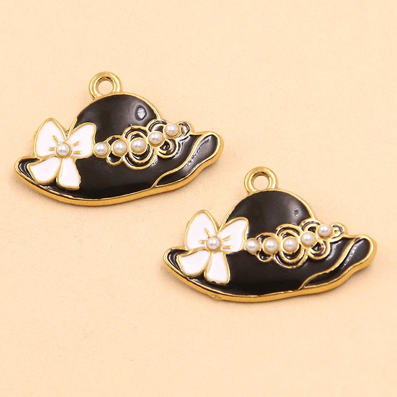 Gold-Enamel Double-Sided Stainless Steel Pendant with French-Style Beauty Accessories Design