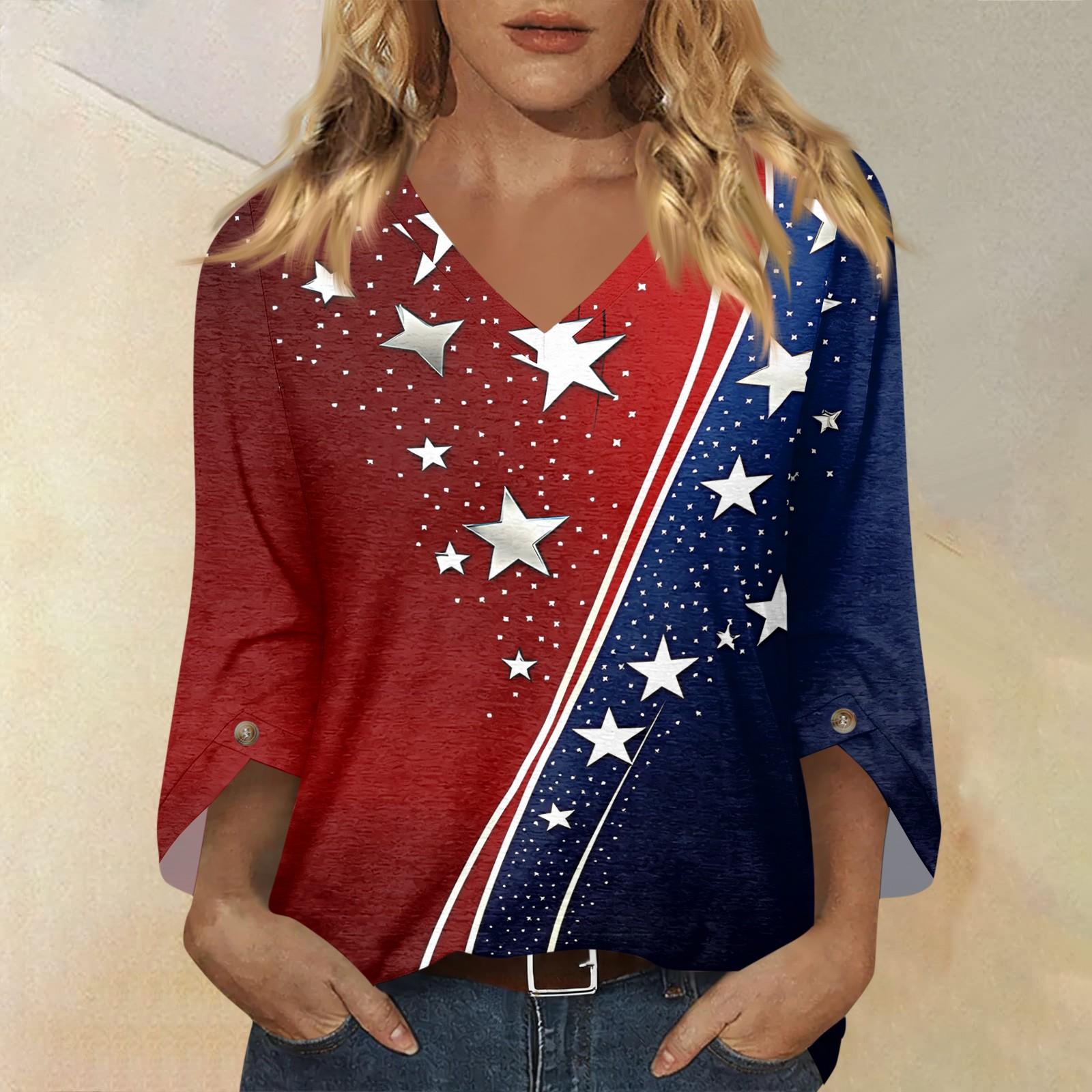 Women s Fashionable Casual Three Quarter Sleeve -Color Collar Pullover Top S