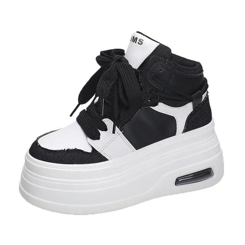 Fashion Chunky Sneakers for Women Comfort High Top 8cm Platform Height Increasing Sports Shoes Basketball Non-slip Trainers Walking Shoe