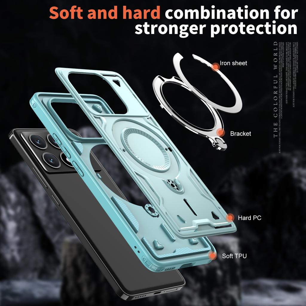 For Xiaomi Poco X6 Pro 5G/Redmi K70E 5G Case Compatible with MagSafe Military Protection PC+TPU Kickstand Phone Cover