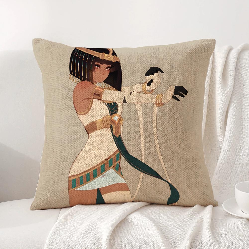 Cartoon Ancient Egyptian Cushion Cover Natural Linen Organic Fabric DoubleSided Printing Sofa Home Decor Breathable Bed Pillow