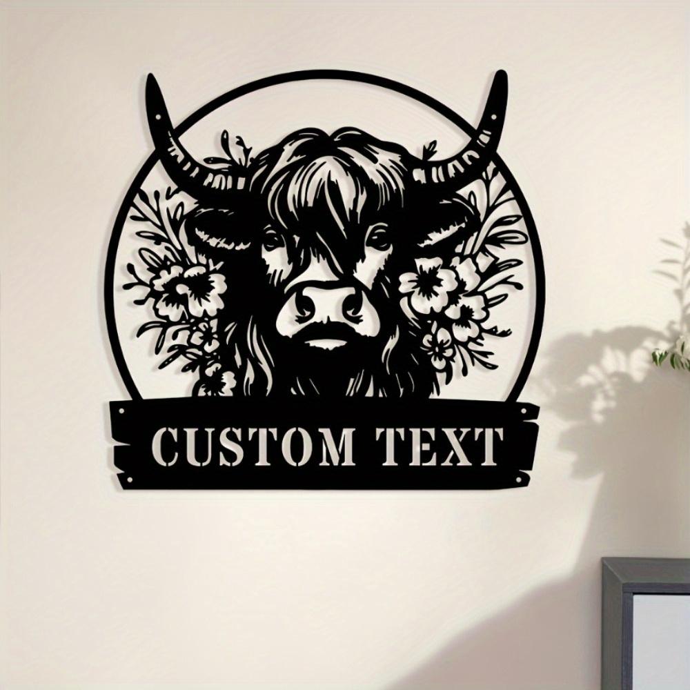 Unique 1pc Custom Metal Highland Cow Outline Engraved Family Name Wall Art House Number Address Sign TYDZ002863
