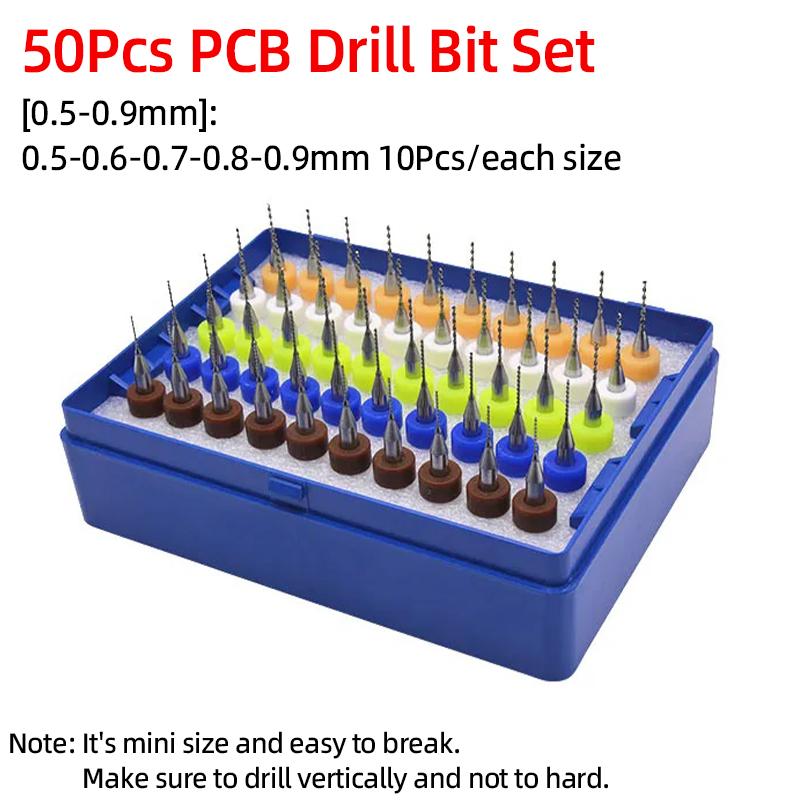 Sada vrtáků na PCB 0,5 mm-0,9 mm Karbidové mikro vrtáky Stopka 1/8'' Nástroj pro vrtání děr pro CNC gravírování PCB obvodových desek