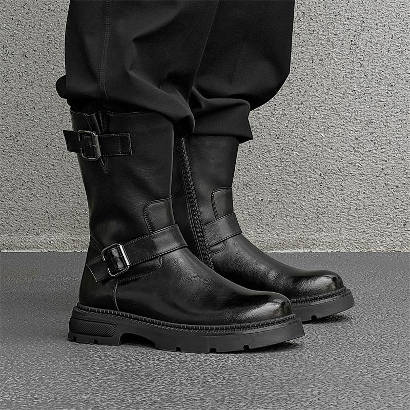 England Style Men Fashion High Knight Boots Black Designer Platform Shoes Cowboy Original Leather Boot Long Motorcycle Botas Man