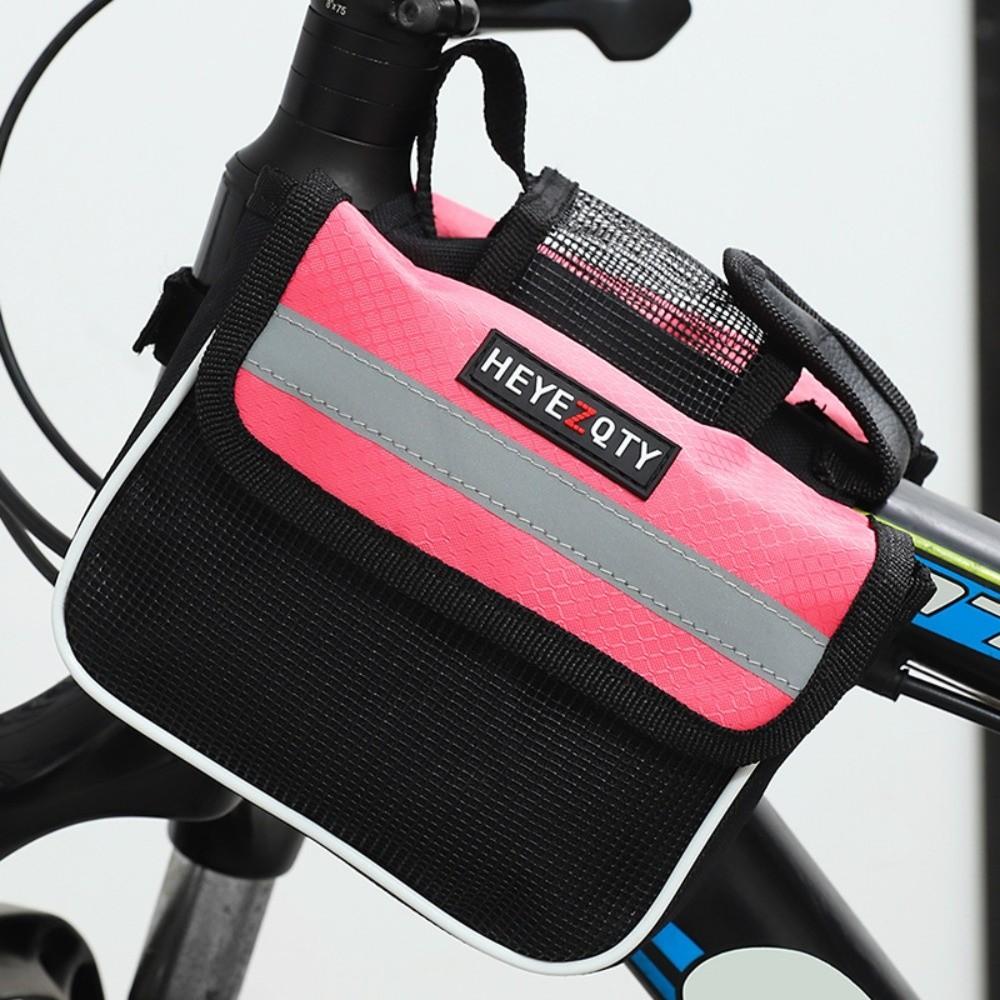 

Large Capacity Bicycle Saddle Bag Waterproof Oxford Cloth Mountain Bike Crossbar Bag Double-Side Pockets Cycling Phone Bag розовый